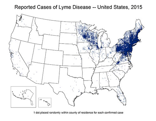 Lyme disease CDC cases by county